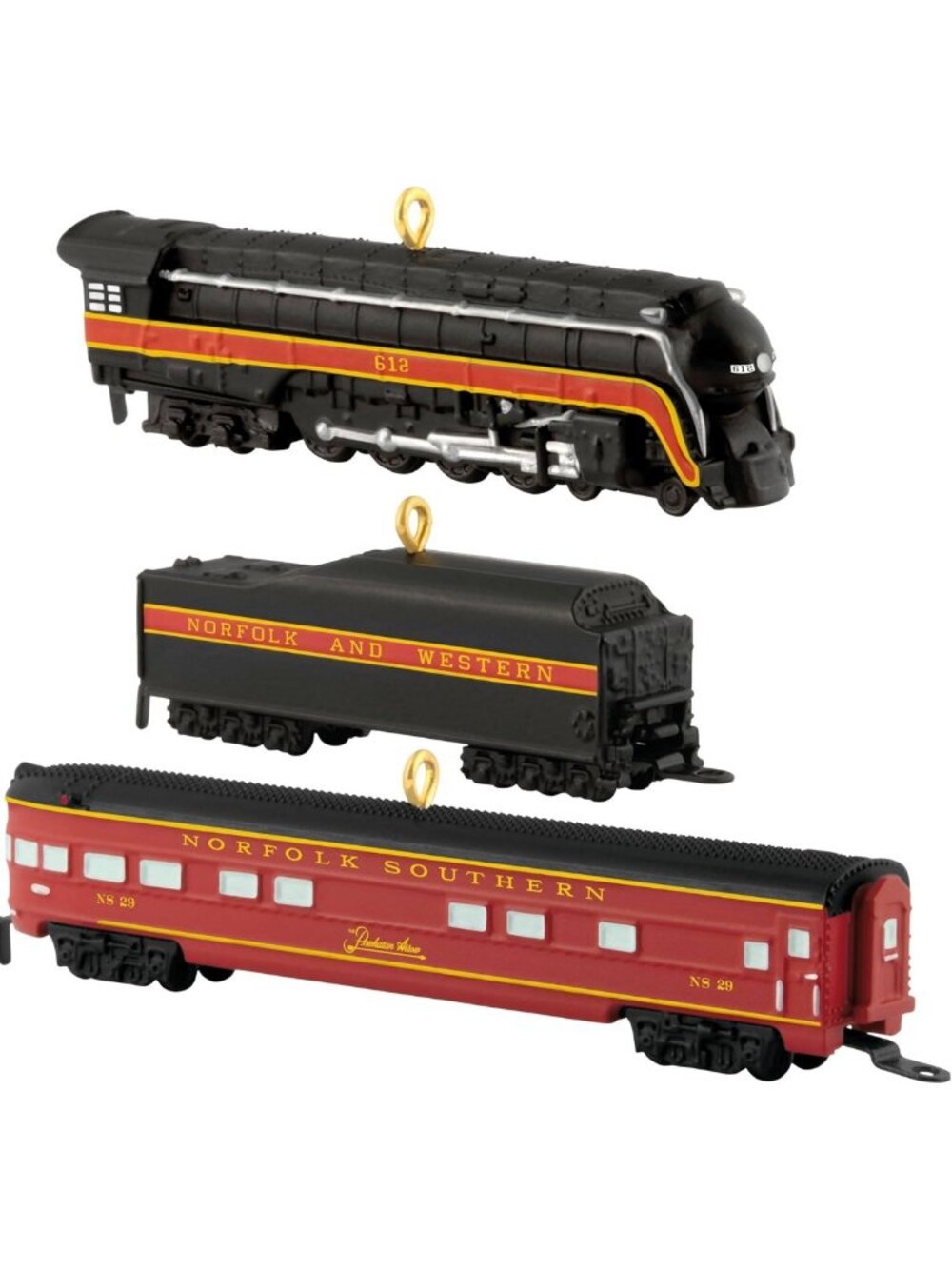 Mini Christmas Ornaments Set of 3 - Norfolk & Western Train Gifts for Collectors